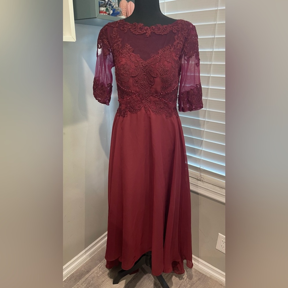 Elegant Lace Chiffon Wine Red Wedding Dress